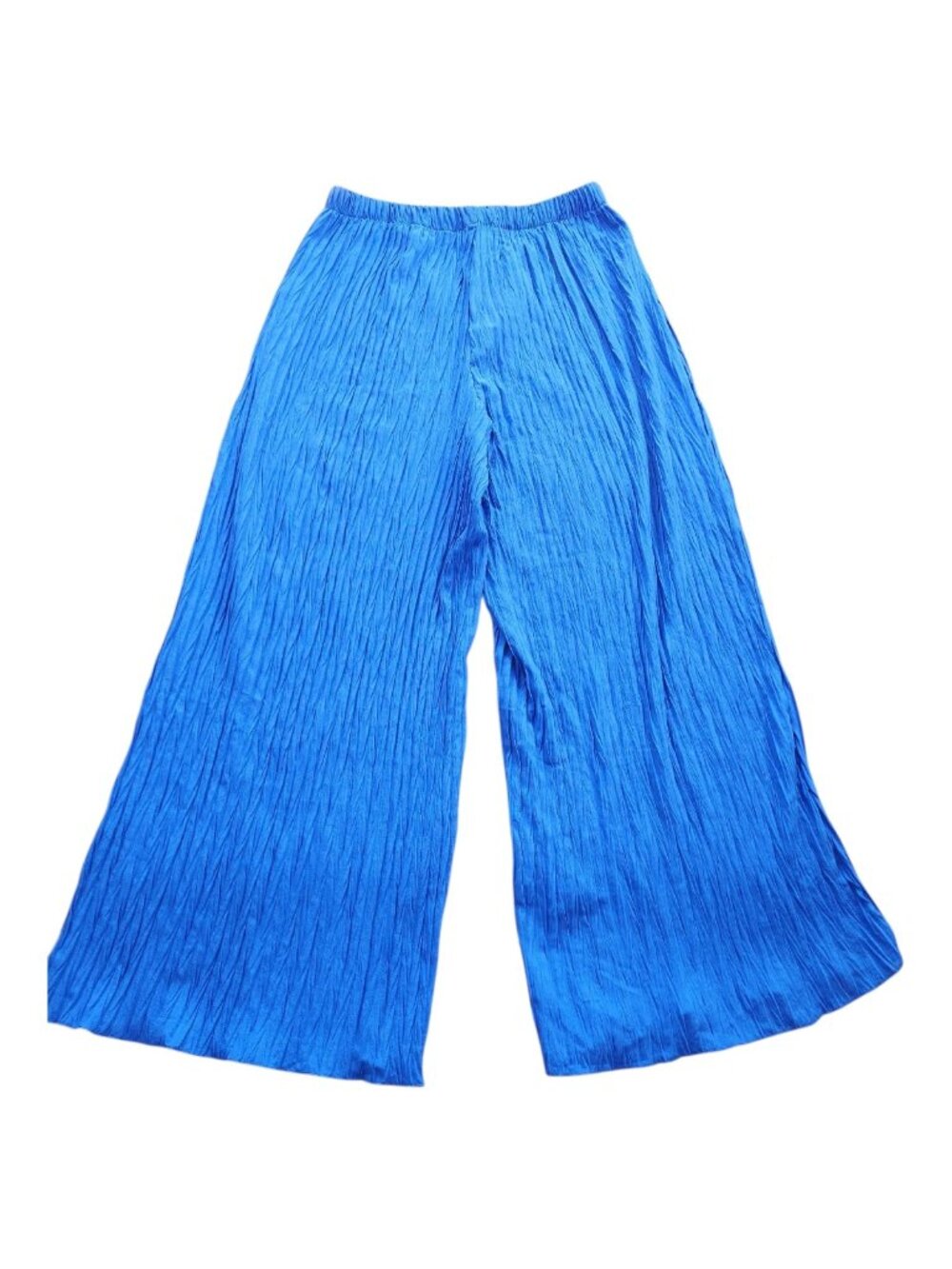 Boho Cobalt Blue Crinkle Palazzo Pants Wide Leg Pull On Flowy XL - Picture 2 of 10